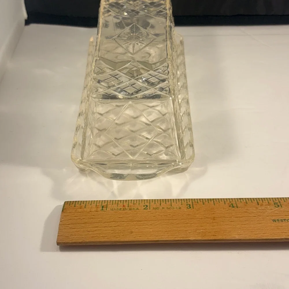 Clear Molded Plastic Faux Cut Crystal Covered Butter Dish – Starburst Diamond